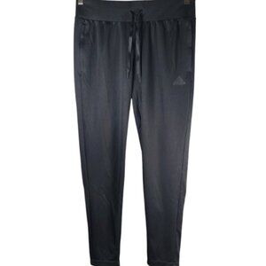 Adidas Women's Black Drawstring 3-Stripe Tapered-Leg Ankle Zip Track Pant Size L